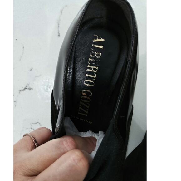 Alberto Gozzi Italian luxury designer leather fabric High Mary Jane block heels - Picture 6 of 6